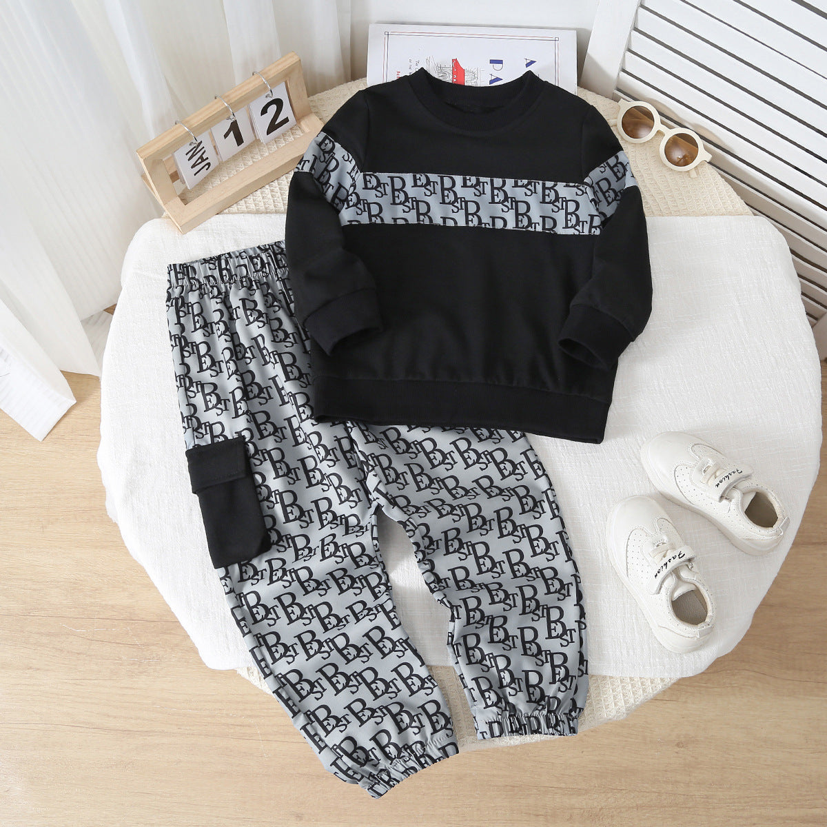 Kids' Letter Print Hoodie Set for Boys, Long Sleeve and Pants