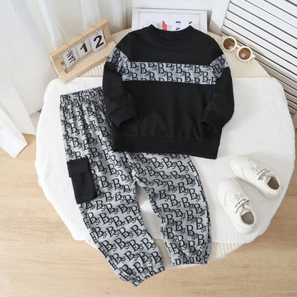 Kids' Letter Print Hoodie Set for Boys, Long Sleeve and Pants