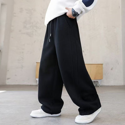 Boys' Black Straight Loose Casual Sports Sweatpants