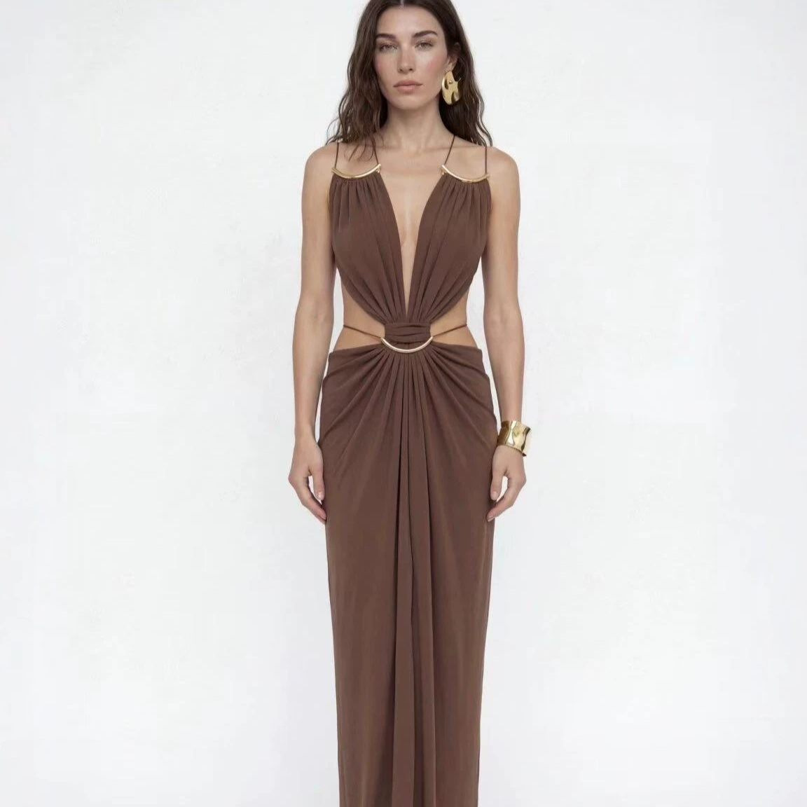 Elegant Hollow Out Halter Neck Long Dress