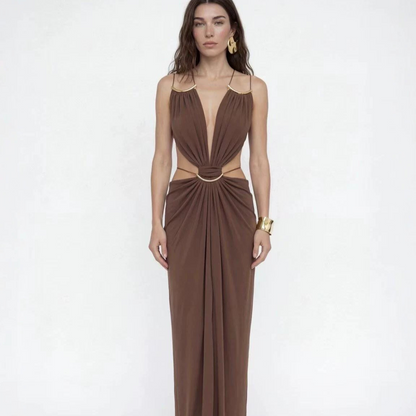 Elegant Hollow Out Halter Neck Long Dress