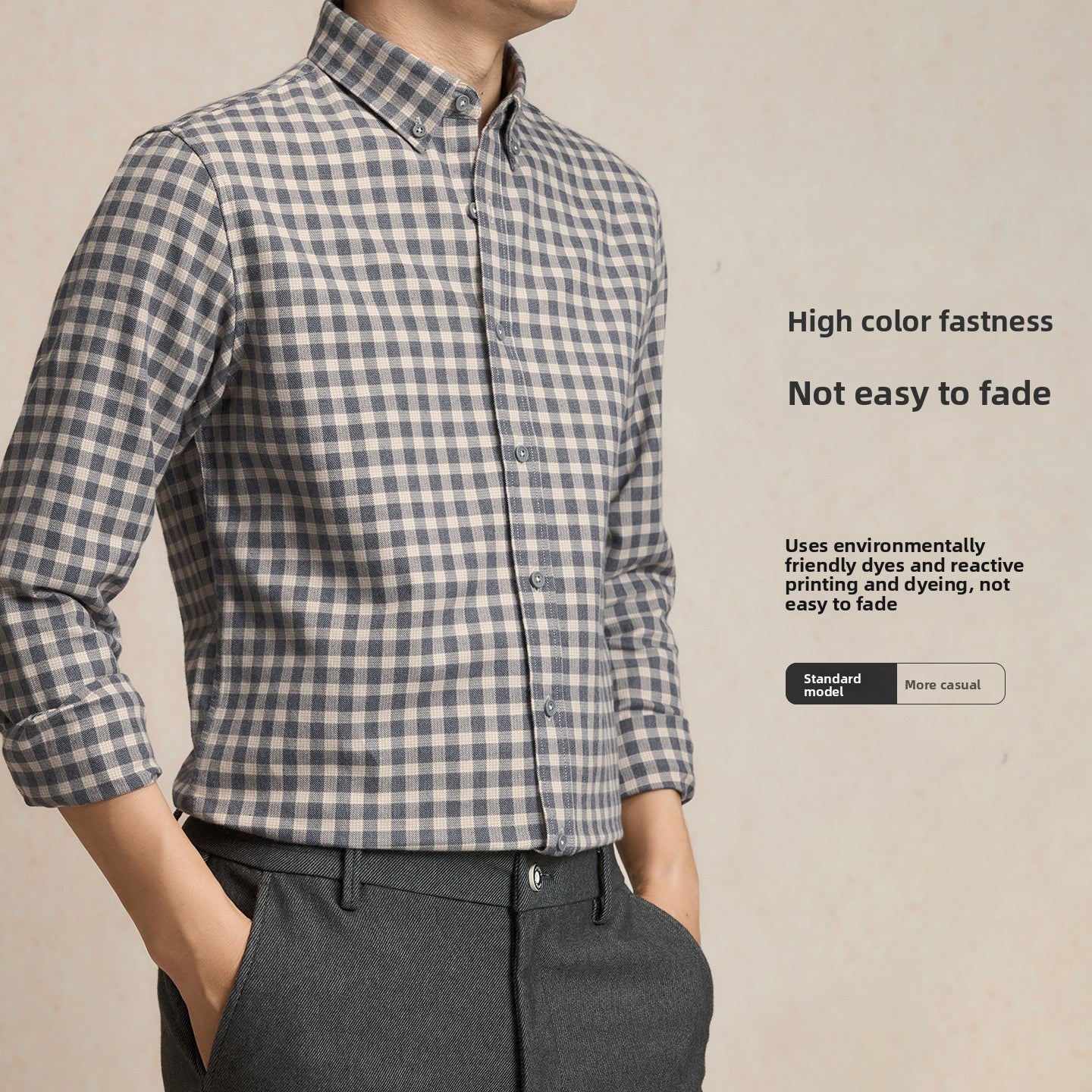 Pure Cotton Brushed Plaid Shirt for Men