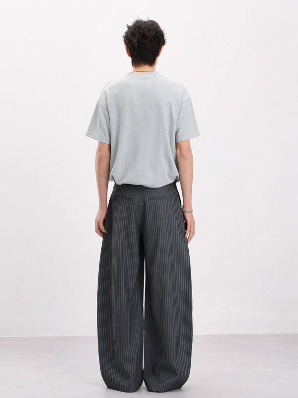 Men Women Retro Pleated Striped Baggy Wide Leg Trousers