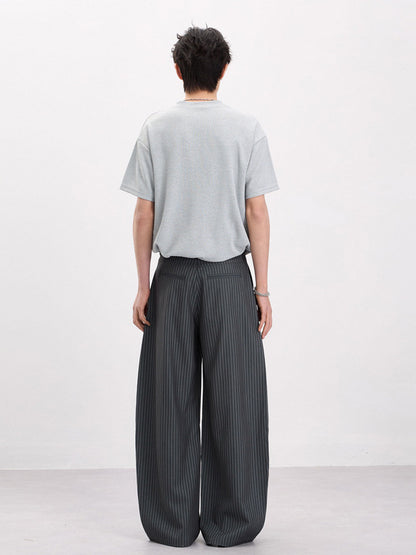 Men Women Retro Pleated Striped Baggy Wide Leg Trousers