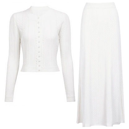 Women's long-sleeved knitted two-piece dress set