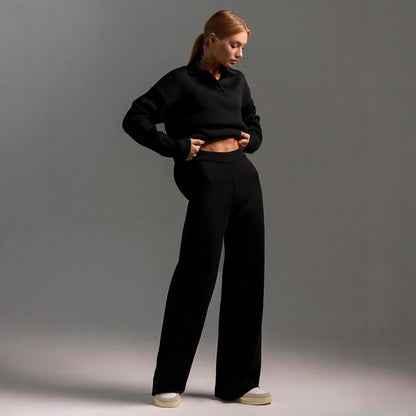 Women's casual long-sleeved solid-color sports outfit