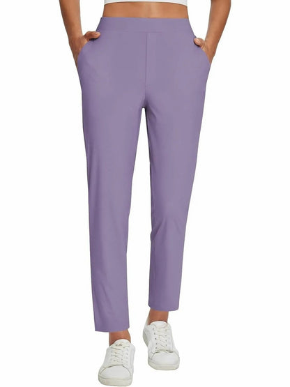 Womens High Waisted Elastic Pocket Casual Pants