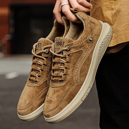 Genuine Leather Men Casual Shoes Breathable Round Toe Lace Up