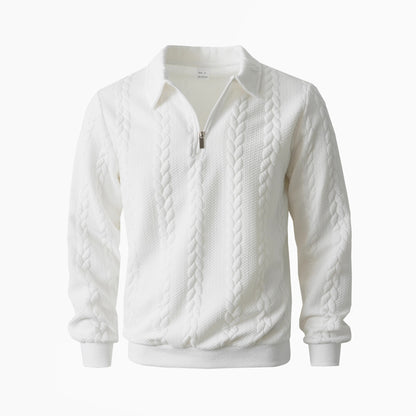 Men Jacquard Lapel Zip Up Jacket Casual Long Sleeve Sweatshirt