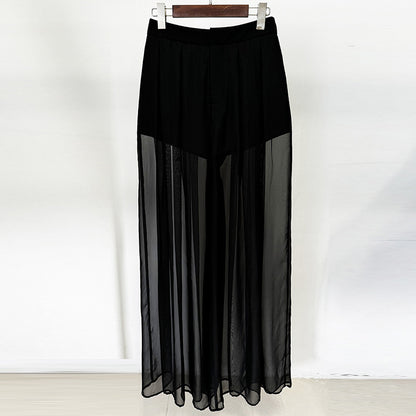 Fashion Mesh Stitching Heavy Industry Beaded Suit Jacket Chiffon Trousers