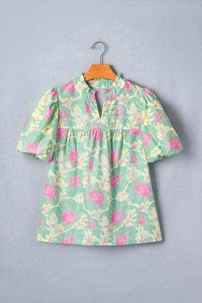 Zomerblouse met korte pofmouwen en bloemenprint
