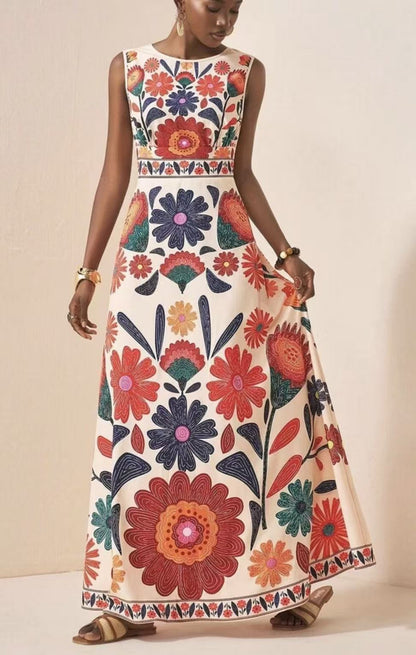 Printed Bohemian Sleeveless Long Dress