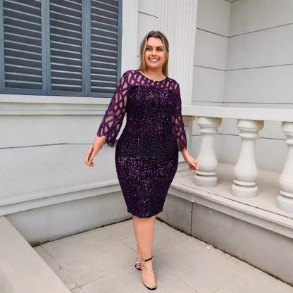 Elegant Sequins Mesh Splicing Dress
