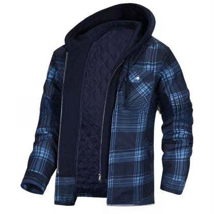 Autumn and Winter Cotton Outwear Plaid Long-Sleeved Loose Hooded Jacket