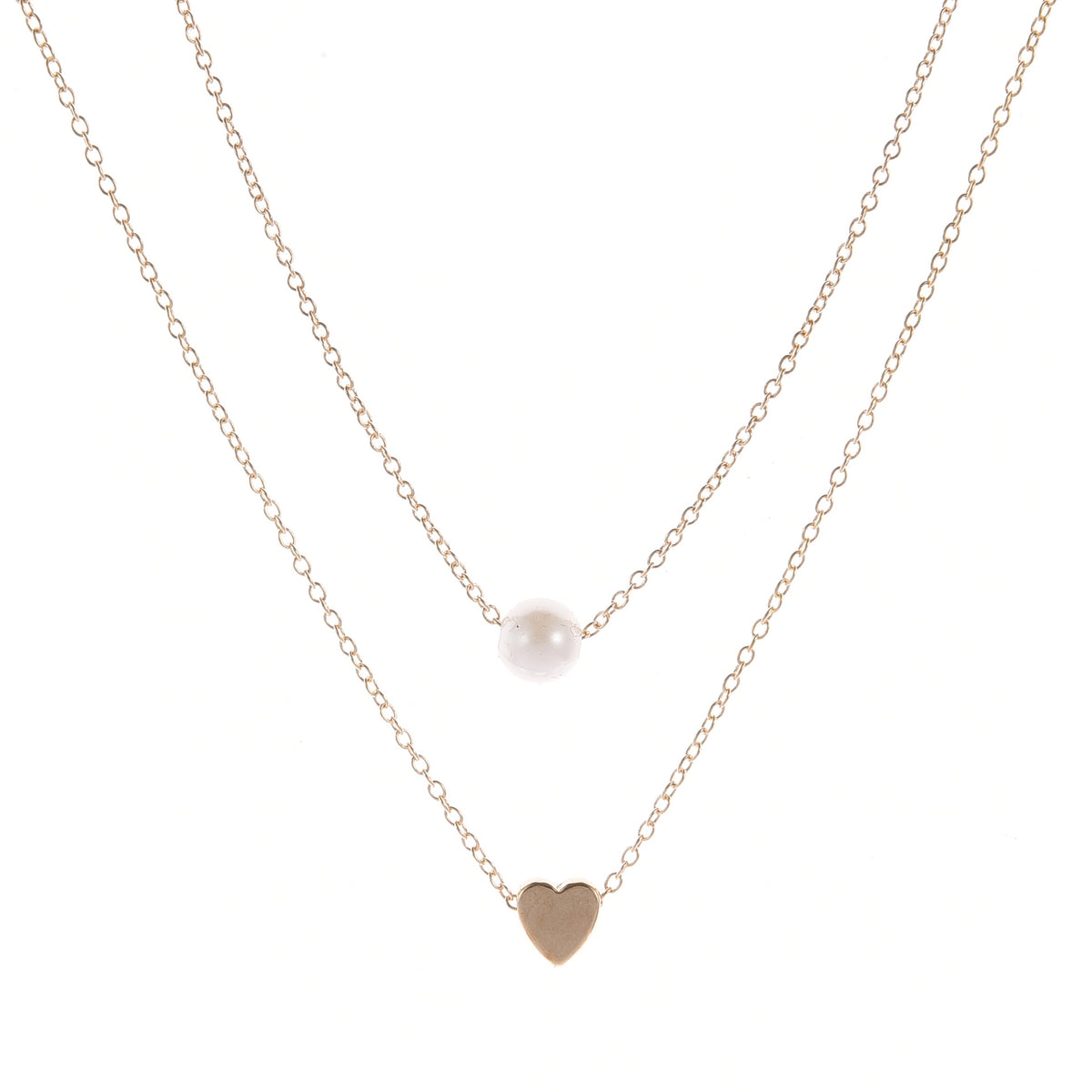 Double-Layer Heart Pendant Imitation Pearl Necklace