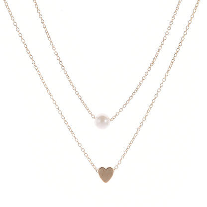 Double-Layer Heart Pendant Imitation Pearl Necklace