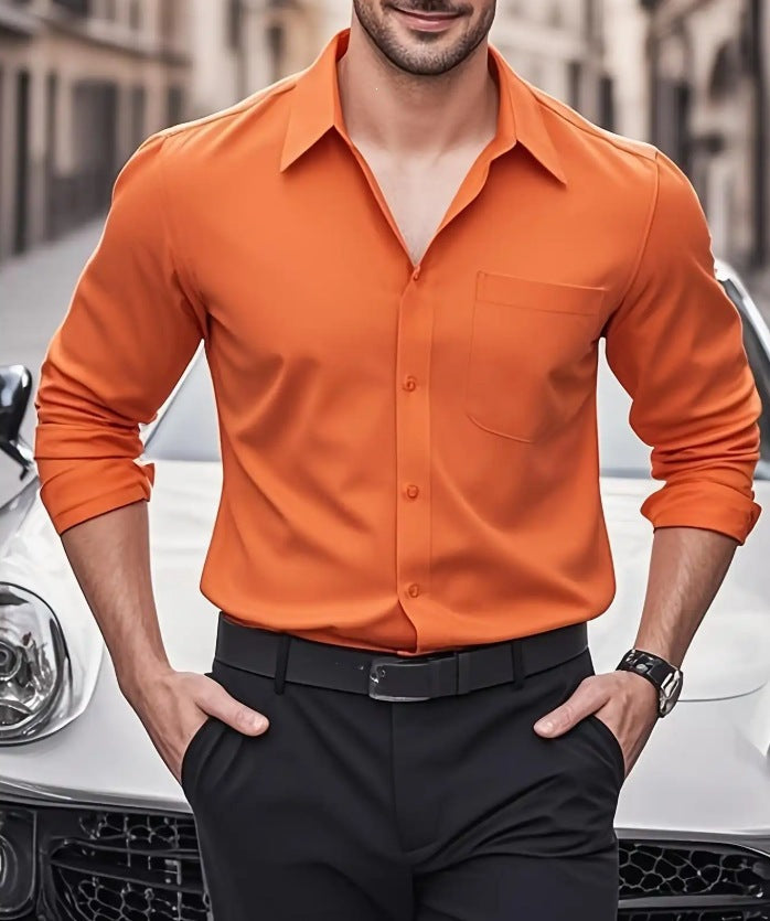 Bedrukt slim-fit  herenoverhemd met lange mouwen elegante model