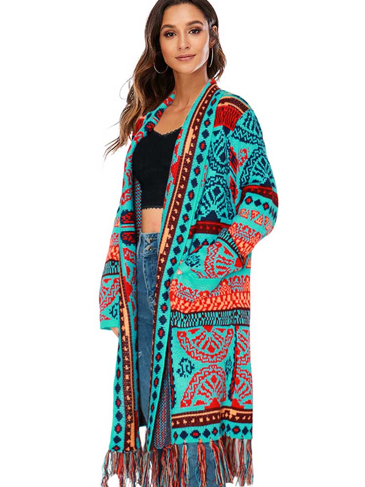 Gebreide bohemian lange cardigan met kwastjes voor dames
