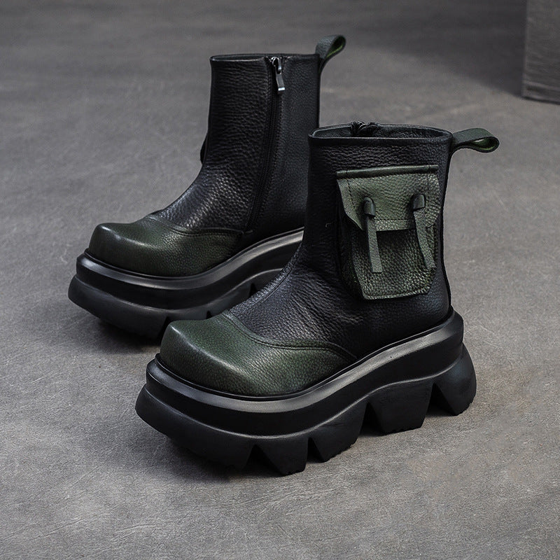 Top layer cowhide high-heeled ankle boots