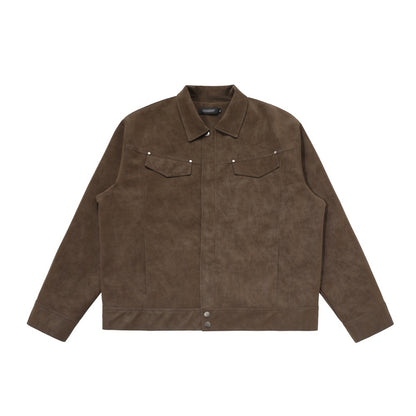 Solid color PU leather jacket