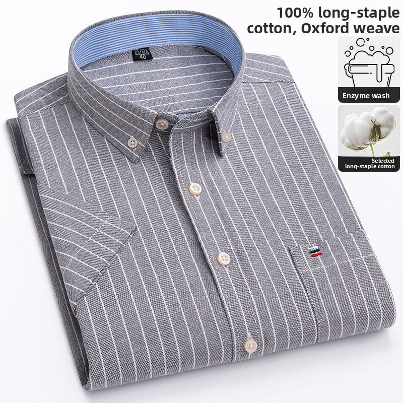 Men's 100% Cotton Plaid Short Sleeve Shirt Oxford Casual Square Collar
