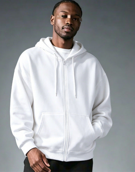 Men Women Solid Color Zipper Hooded Sweatshirt