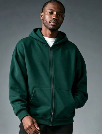 Men Women Solid Color Zipper Hooded Sweatshirt