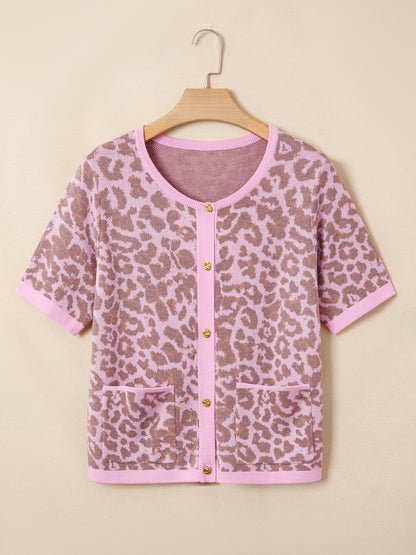 Women Knitted Cardigan Leopard Print