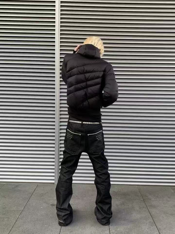Raw Denim Flared Jeans with Embroidery