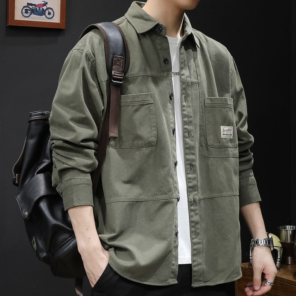 Workwear shirt long sleeved men's shirt casual jacket men