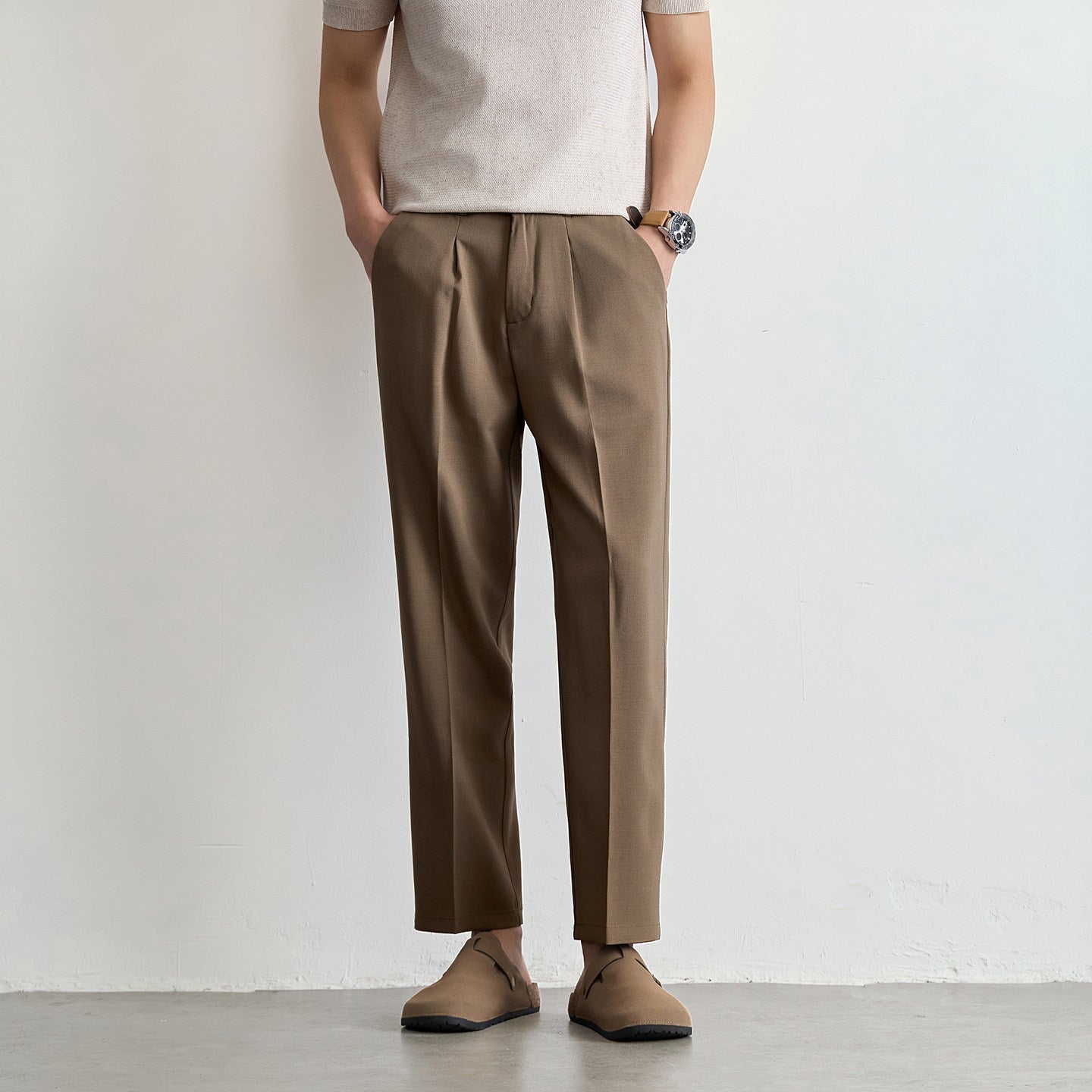 Mens Ice Silk Straight Leg Cropped Pants