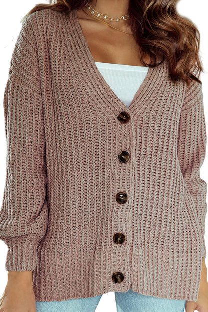 Gray Buttoned Front Drop Shoulder Knitted Cardigan