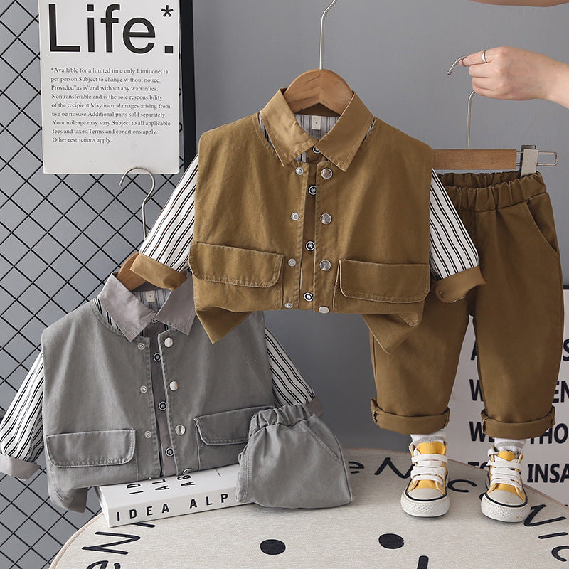 Spring and Autumn vest shirt long sleeved three piece set
