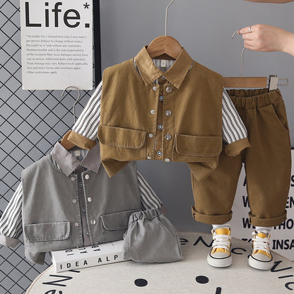 Spring and Autumn vest shirt long sleeved three piece set