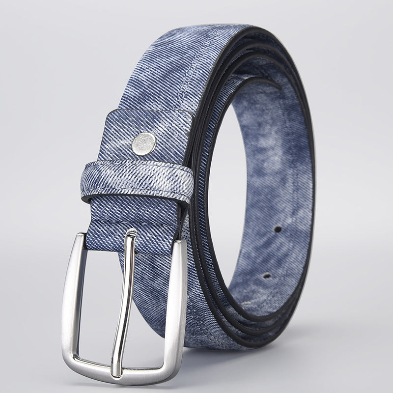 Men's PU Leather Belt with Creative Denim Pattern and Pin Buckle