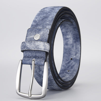 Men's PU Leather Belt with Creative Denim Pattern and Pin Buckle