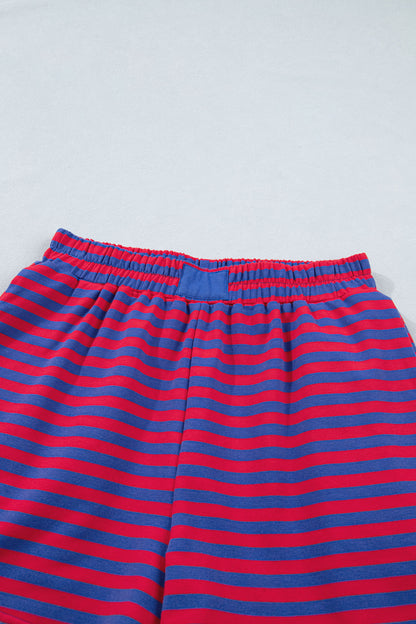 Gestreepte geribbelde katoenen tweedelige shortset