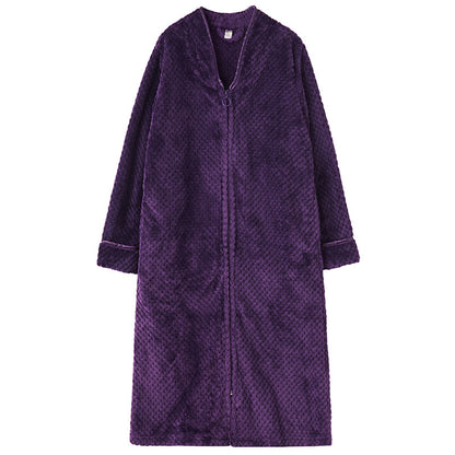 Flannel Nightdress, Bathrobe for Women, Fleece-Lined and Thickened
