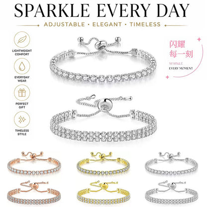 Women's Electroplated Copper Tennis Bracelet with White Zircon Pull Clasp