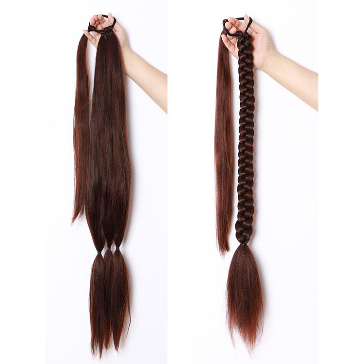 Lange gevlochten paardenstaartverlenging met elastische haarband