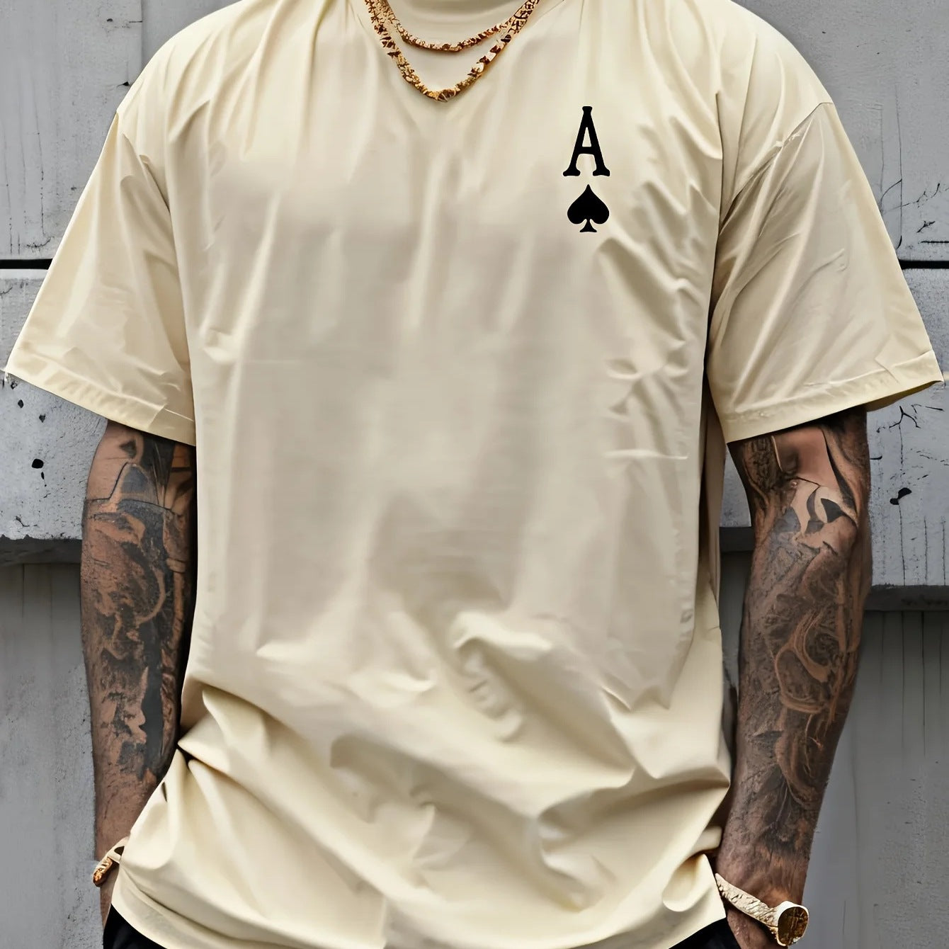 Men's cotton loose-fitting retro ironing pattern T-shirt