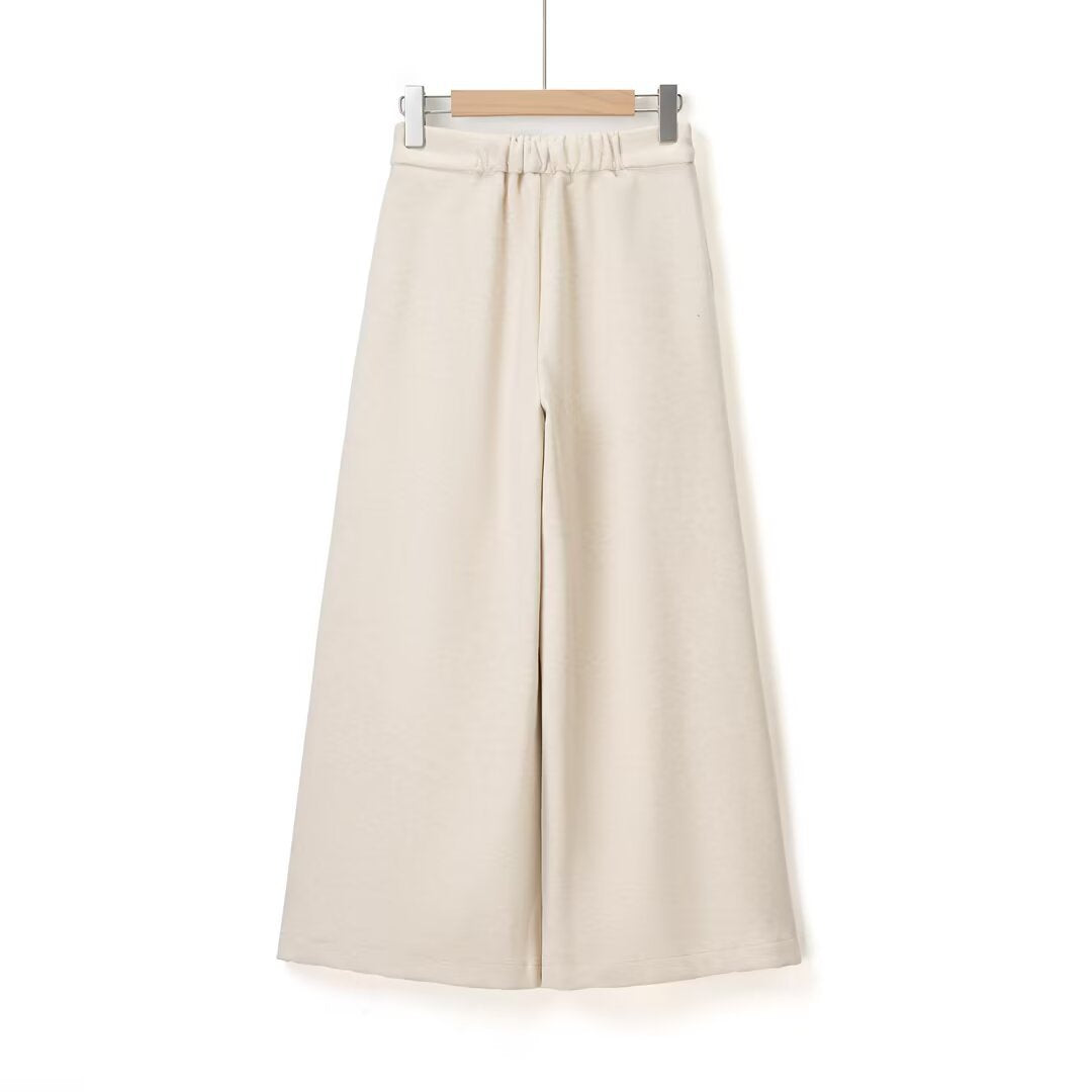 Commuting style elegant velvet high waisted wide leg pants