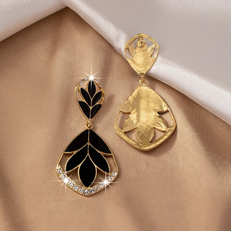 Diamond Dripped Oil Leaf Earrings