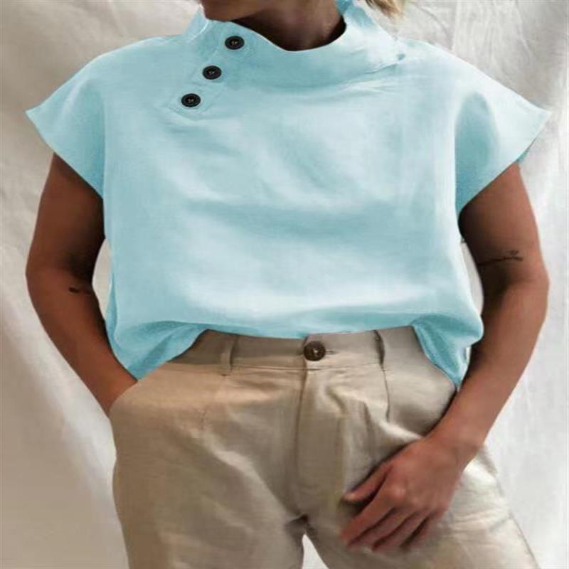 Plus Size Women's Sleeveless Pullover Solid Color Slim Collar Shirt