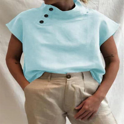 Plus Size Women's Sleeveless Pullover Solid Color Slim Collar Shirt