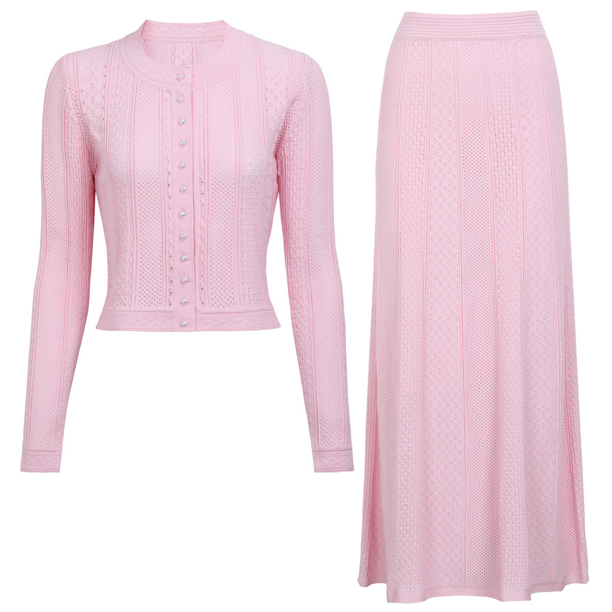 Women's long-sleeved knitted two-piece dress set