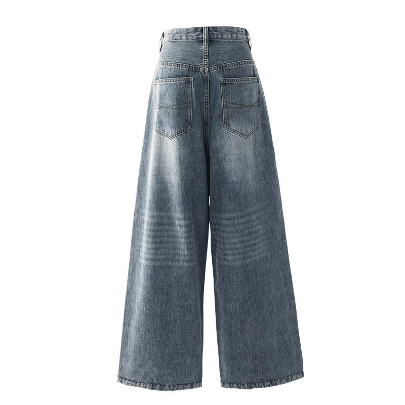 Women's Plus Size High-Waist Wide-Leg Vintage Blue Denim Jeans