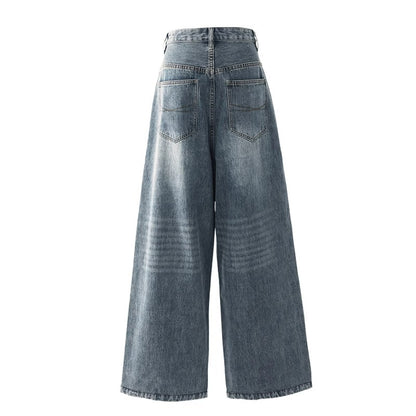 Women's Plus Size High-Waist Wide-Leg Vintage Blue Denim Jeans