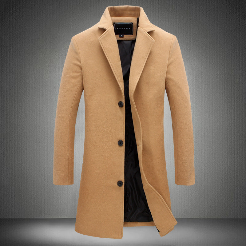 Men Slim Fit Cotton Blend Mid-Length Lapel Coat