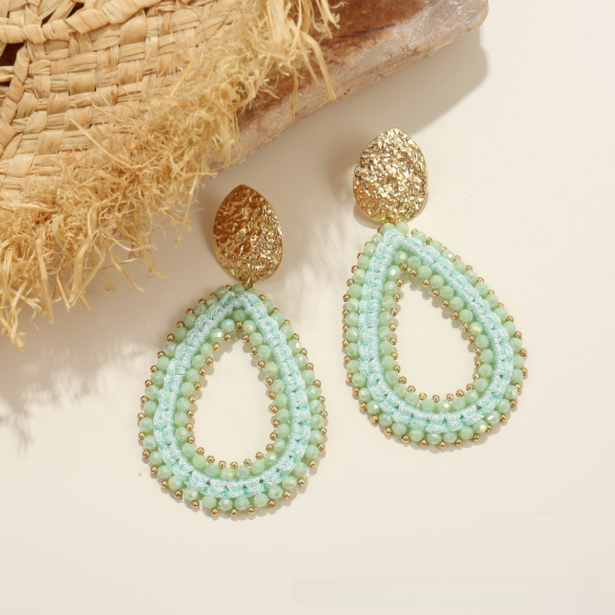 Geometric Oval Crystal Drop Earrings